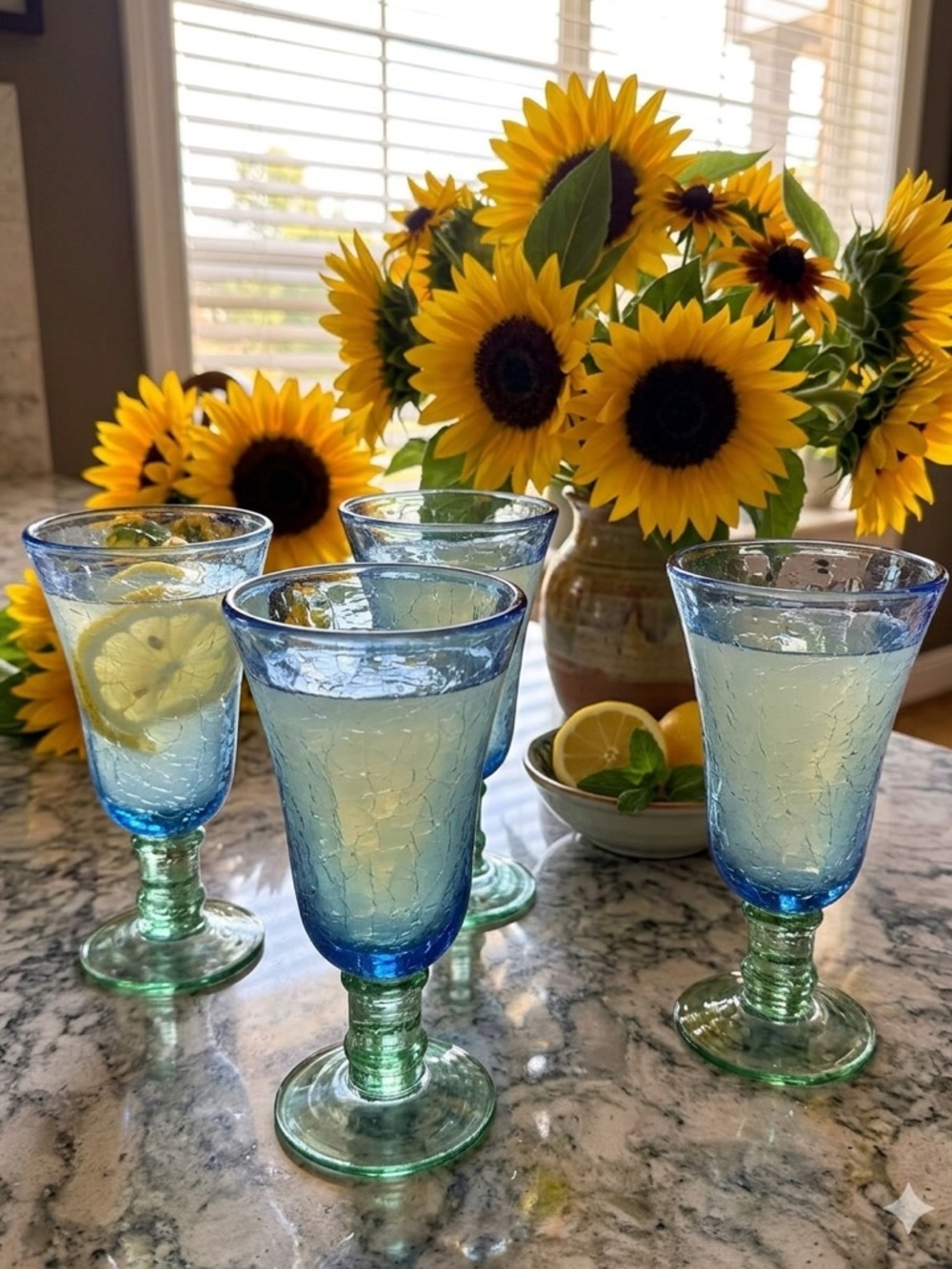 Blue and Green Crackle Glass Goblets - Artisan Drinkware